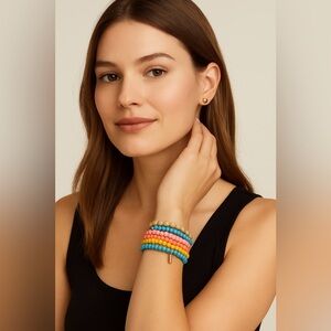Indigo Authority Chunky Pastel Beaded Bracelet & Gold Stud Earrings NWT